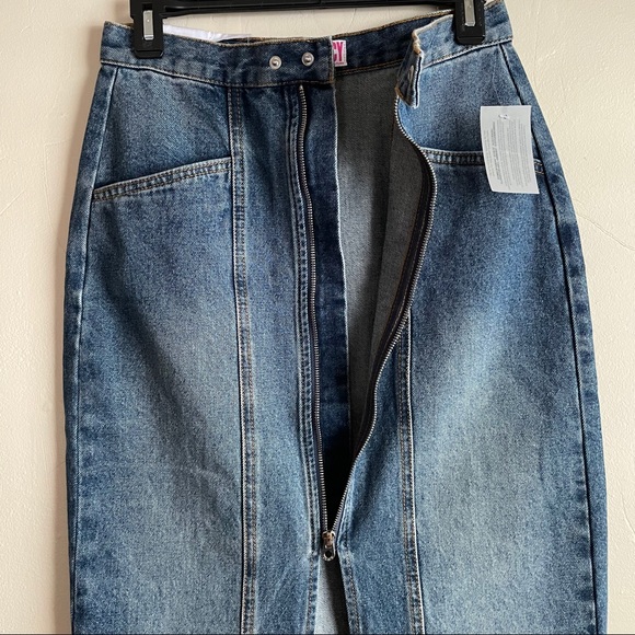 Juicy Zip Front Denim Midi Skirt Women Size 26 - Picture 6 of 11